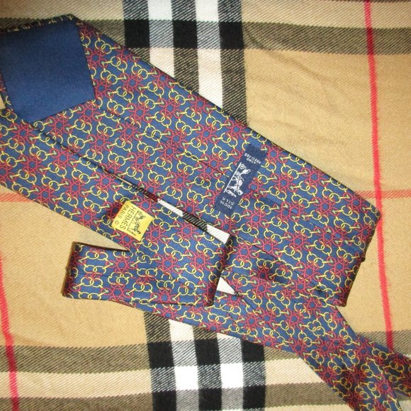 VINTAGE HERMES BLUE LABEL SILK TIE BLUE RED 7468 - Picture 6 of 11